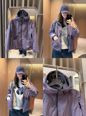 深圳高端～现货防风轻量灰撞色旧紫色户外通勤摇粒绒拉链外套