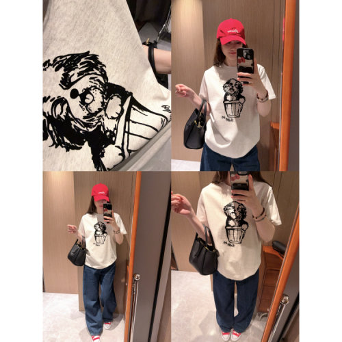 治愈系狗狗植绒印花~现货2026春夏浅灰色小宽松短袖T恤