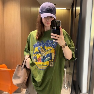 旧胭脂红～现货2026卡通红绿印花做旧洗水软棉宽松短袖 T恤