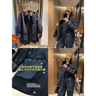 现货巴恩风翻领2025秋冬工装 风衣外套绗缝棉服 街头感通勤日常工装