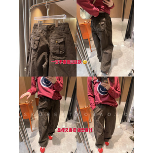 休闲裤 口袋宽松弯刀裤 现货古铜色显瘦百搭工装 自留一条过四季