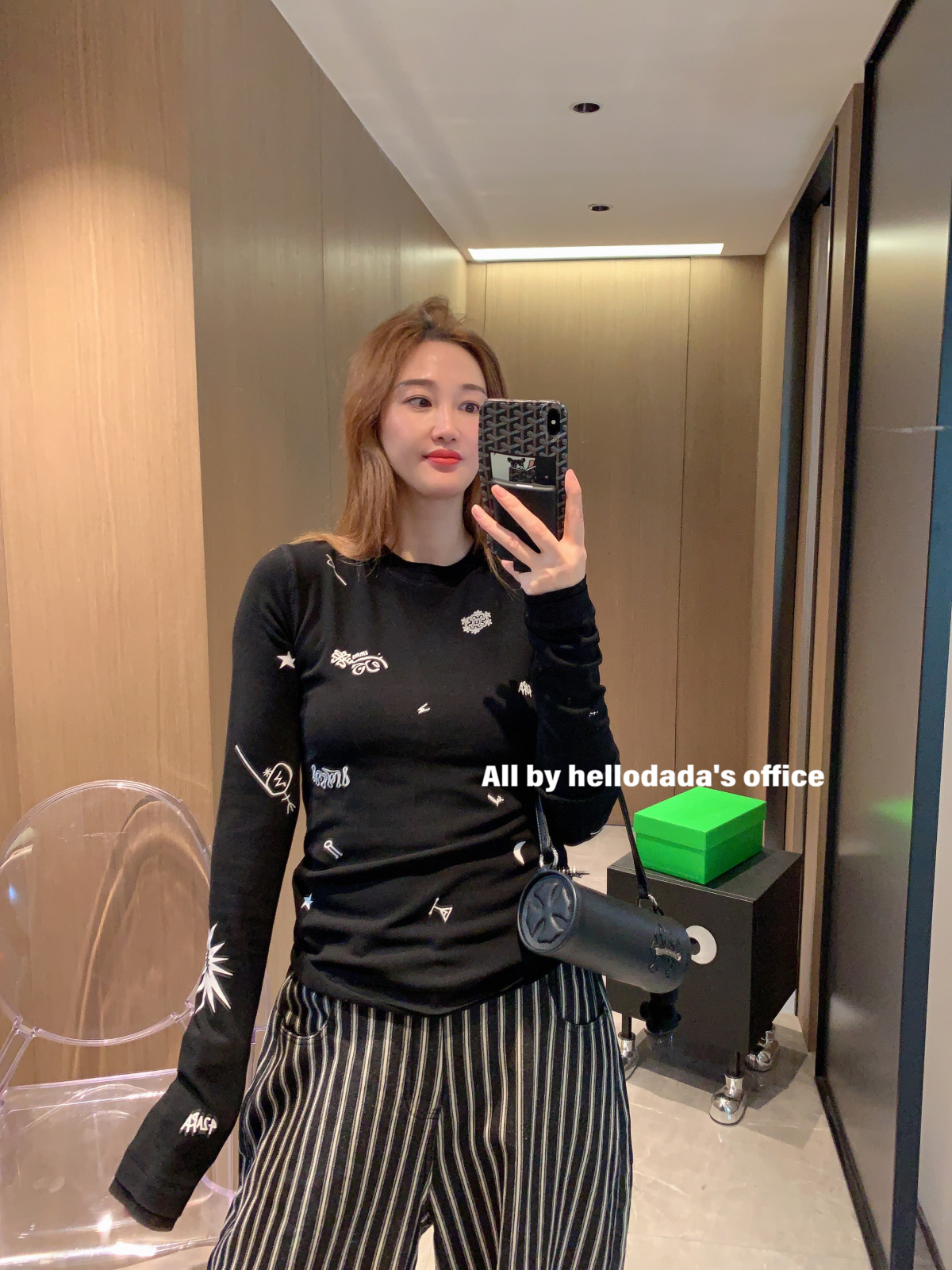 已定韩国自留2025秋季新款大弹力帅酷刺绣黑色打底长袖T恤