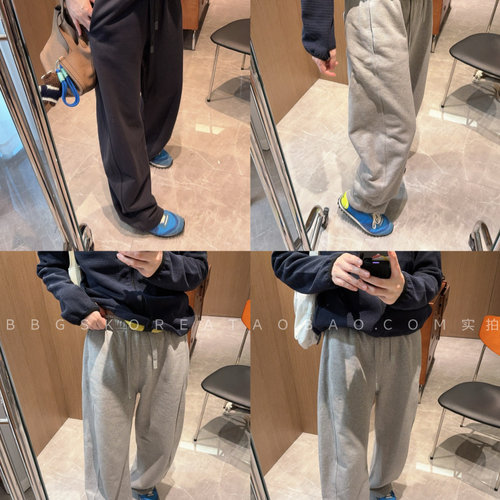 自留贵料拉绒～高级休闲感！现货保暖显瘦弯刀松紧腰灰色休闲裤