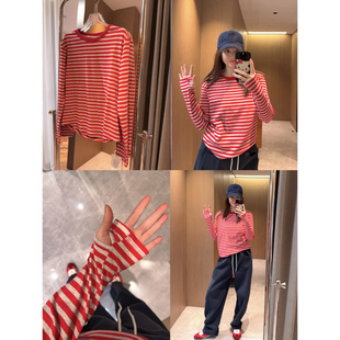 复古感经典海魂衫～现货2026春款红色条纹指套刺绣长袖T恤