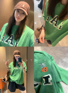 显白草绿色～2025夏季新款竹节棉宽松刺绣印花短袖T恤