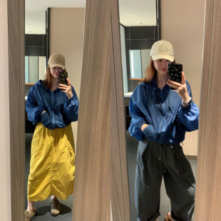 自留百搭速干复古蓝色灰色连帽纯色防晒衣 款 现货2026春夏秋季 新款