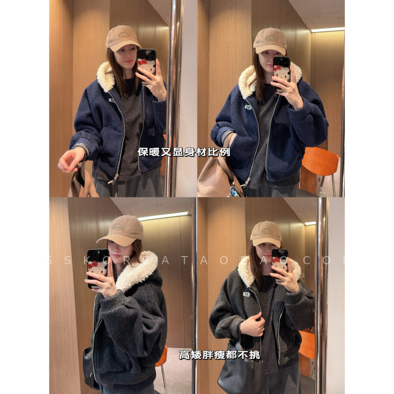 不挑人显腿长～现货2025藏青色蓝色加绒深灰色羊羔连帽宽松外套,女装/女士精品,棉衣/棉服,淘宝优惠券,粉丝福利购,淘宝优惠卷