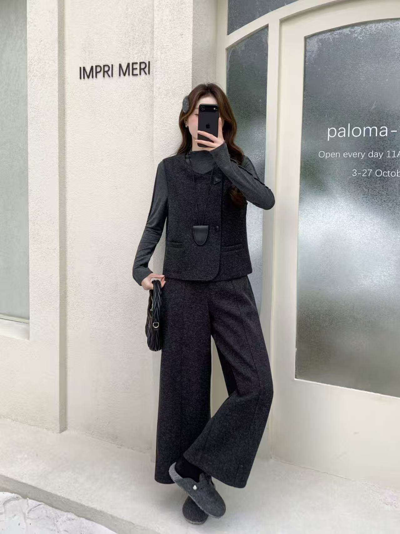 2026年春装新款女双面羊绒小香风马甲套装显瘦阔腿裤三件套弯刀裤,女装/女士精品,时尚套装,淘宝优惠券,粉丝福利购,淘宝优惠卷