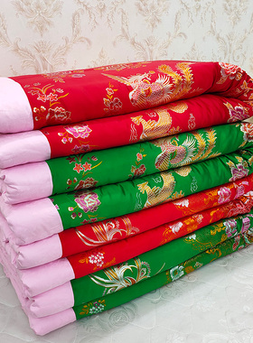 纯手工陪嫁大红色绿龙凤百子丝绸被棉花春秋单双人结婚喜被子定做
