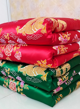 手工纯棉花棉被子结婚喜被丝绸缎龙凤大红色单褥子双人春秋被定做