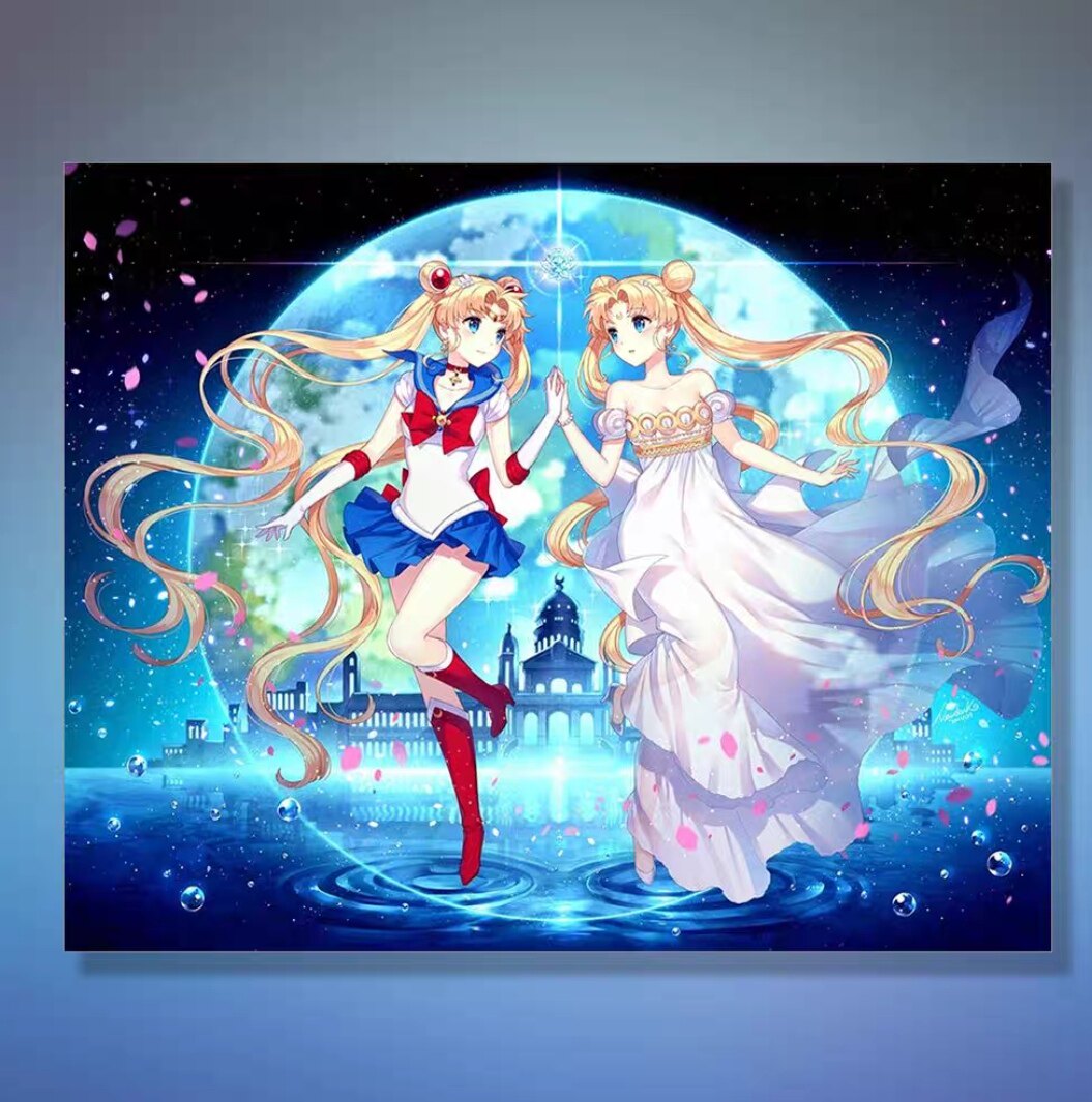 卡通美少女战士钻石画水冰月卡通女孩装饰画40*50全新满钻带工具