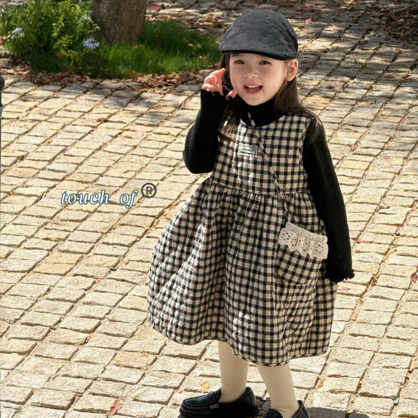 凡妈童装2025秋冬新款女童小童韩版棉质格子夹棉背心裙毛衣打底衫