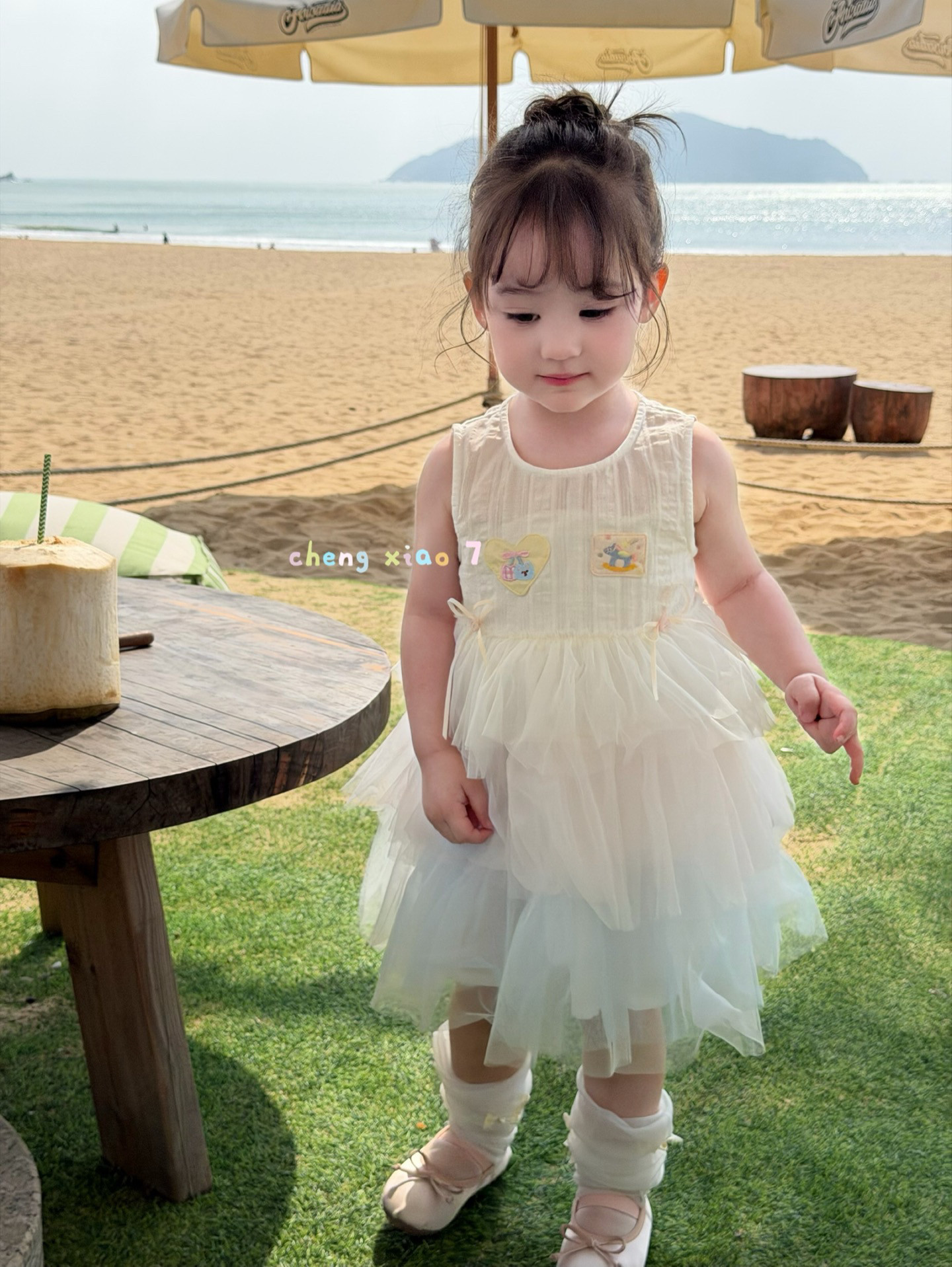 凡妈童装2026夏季新款女童小童韩版卡通贴布棉布无袖彩虹公主纱裙