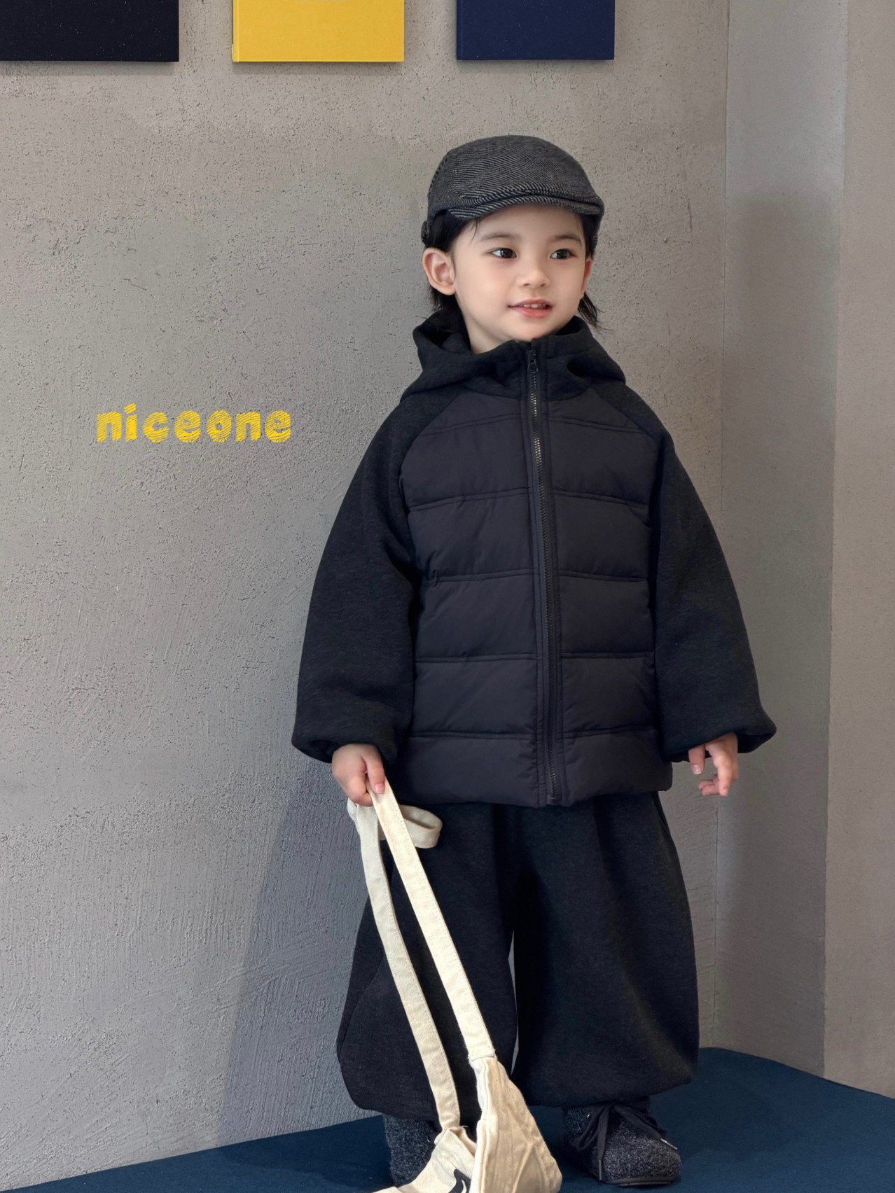 凡妈童装2026秋冬新款男童小童韩版加绒休闲卫裤针织拼接棉服外套