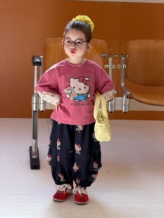 凡妈童装26春款女童小童韩系KT猫可爱两件套T恤口袋棉质休闲长裤