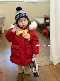 凡妈童装冬季新款女童小童韩版精灵帽米奇毛领休闲中长羽绒服外套