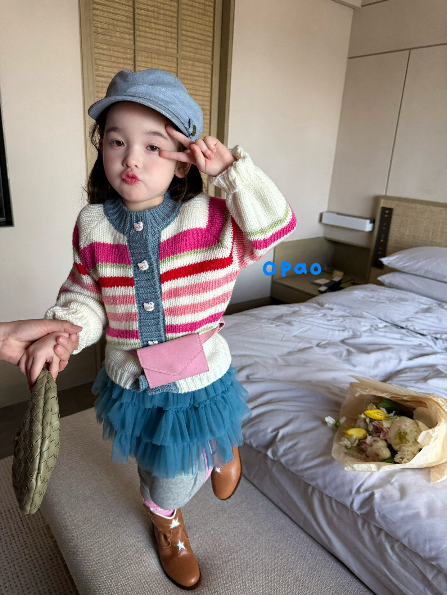 凡妈童装2026秋季新款女童小童韩版网纱裙打底裤条纹针织开衫外套