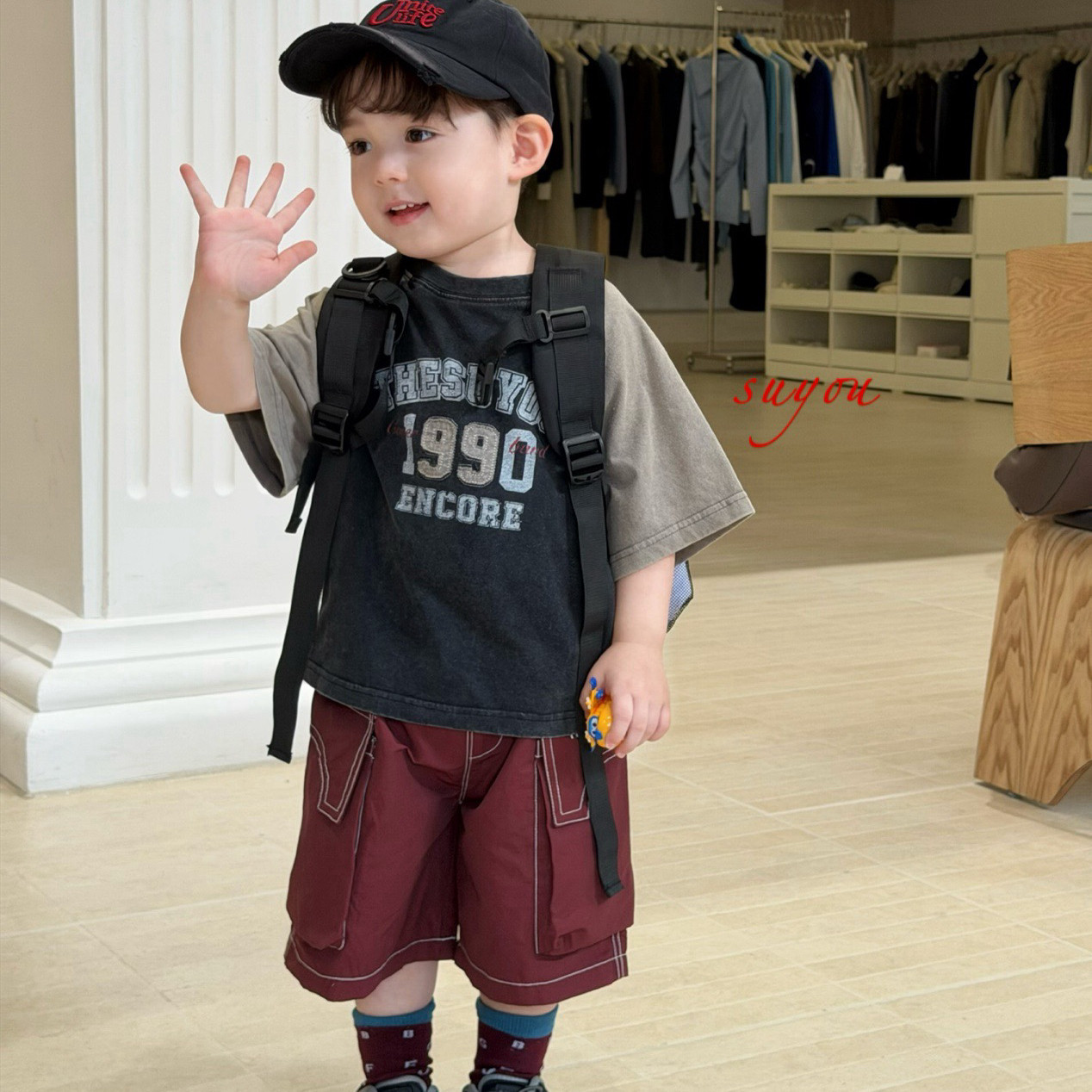 凡妈童装2026夏季新款男童小童韩版口袋休闲短裤字母拼色T恤洋气