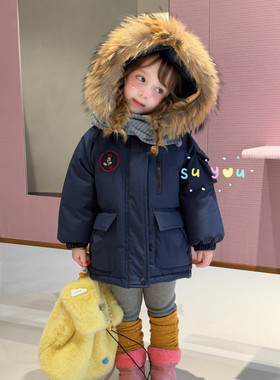 冬季小童米奇防风毛领厚实羽绒服