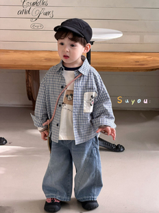 凡妈童装2026春新款男童小童韩版米奇格子衬衫条纹T恤洋气牛仔裤