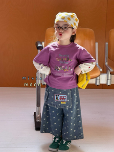 凡妈童装2026春新款女童小童韩版米奇假两件T恤五角星牛仔阔腿裤