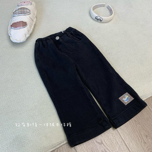 卡通格子贴布微喇洋气牛仔裤 女童小童韩版 加绒 25秋冬新款 凡妈童装