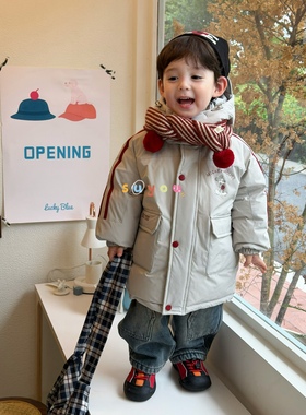 凡妈童装25冬季新款男童小童韩版米奇休闲中长儿童羽绒服外套洋气