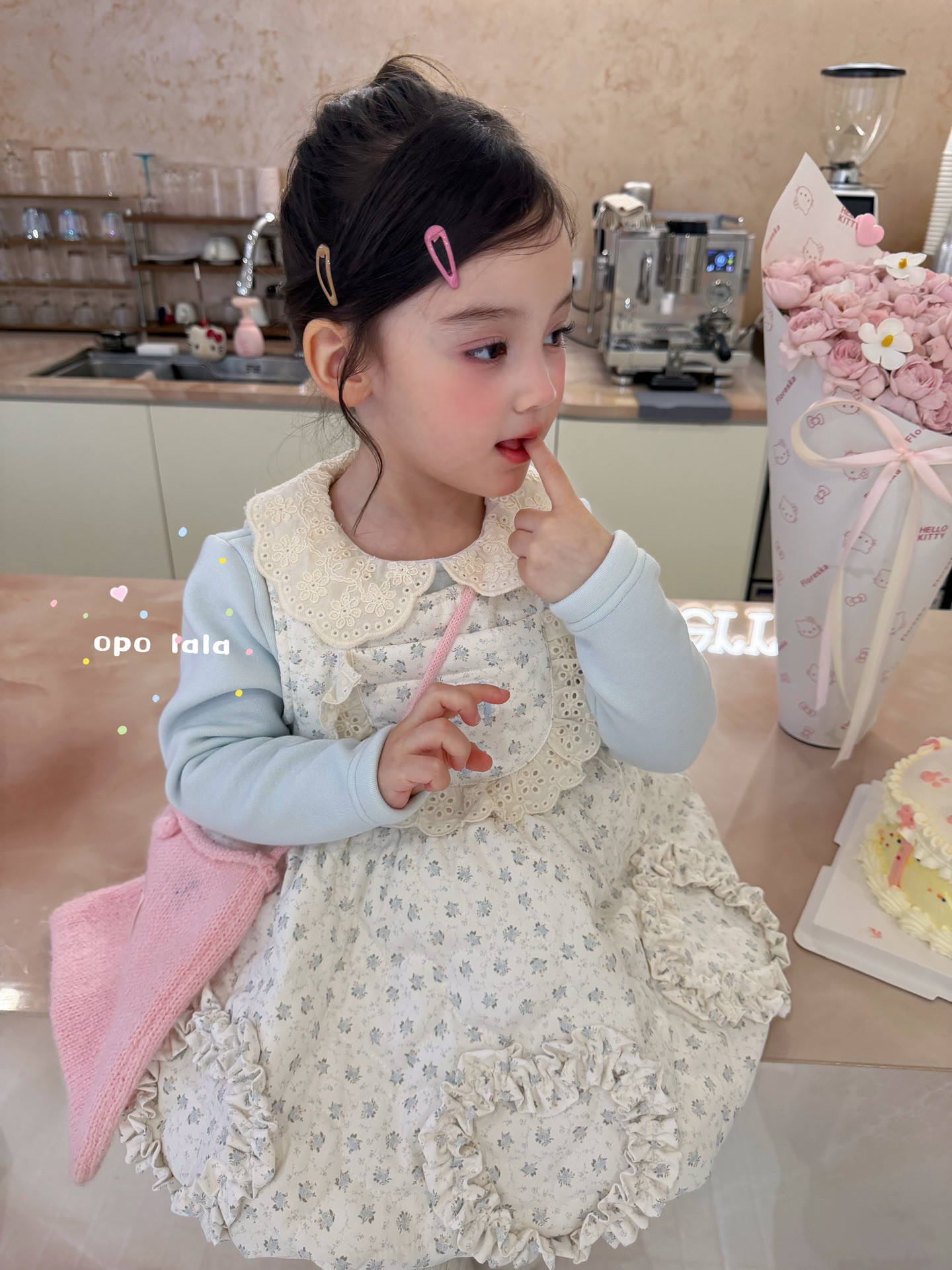 凡妈童装26秋冬款女童小童韩版加绒打底衫碎花灯笼背心棉裙两件套