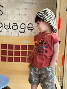 凡妈童装26夏新款男童小童韩版卡通字母印花休闲背心棉质迷彩短裤