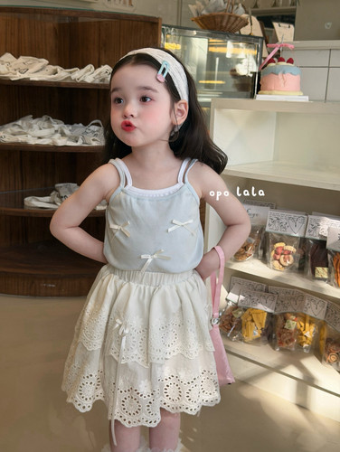 女童小童夏季韩版棉质蝴蝶结半裙