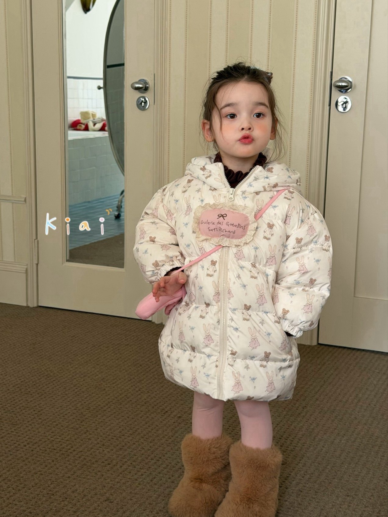 凡妈童装2025冬季新款女童小童韩版可爱兔子印花耳朵帽羽绒服洋气,童装/婴儿装/亲子装,羽绒服,淘宝优惠券,粉丝福利购,淘宝优惠卷