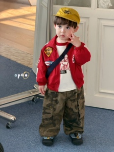 凡妈童装2026春新款男童小童韩版休闲夹克外套条纹T恤迷彩休闲裤