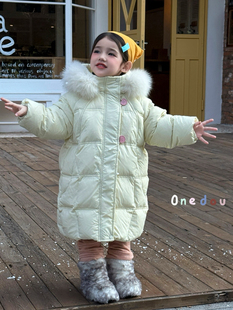 凡妈童装2025冬季新款女童小童韩系宽松版大毛领中长厚羽绒服洋气