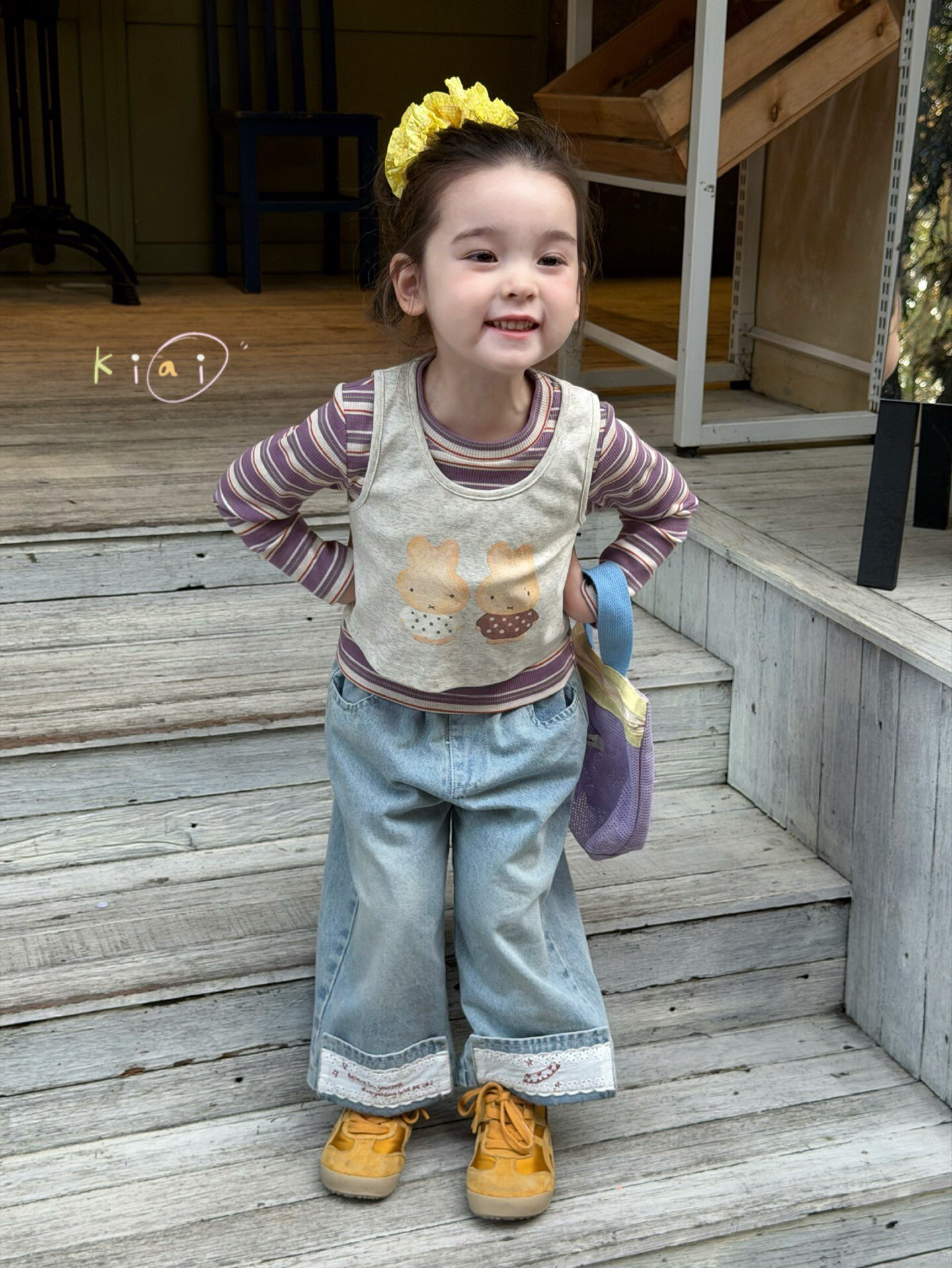 凡妈童装2026春款女童小童韩版可爱兔子背心修身两件套T恤牛仔裤