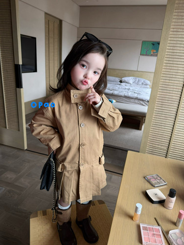 秋季女童韩系棉质中长风衣外套