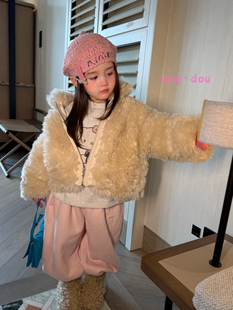 凡妈童装26秋冬新款女童小童韩版厚T恤加绒卫裤毛毛夹克棉服外套