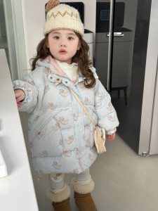 凡妈童装2024冬季新款女童小童韩系卡通小猫小爱心羽绒服外套加厚