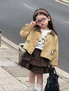 KT猫休闲棉质外套打底衫 凡妈童装 女童小童韩版 25秋季 豹纹半裙 新款