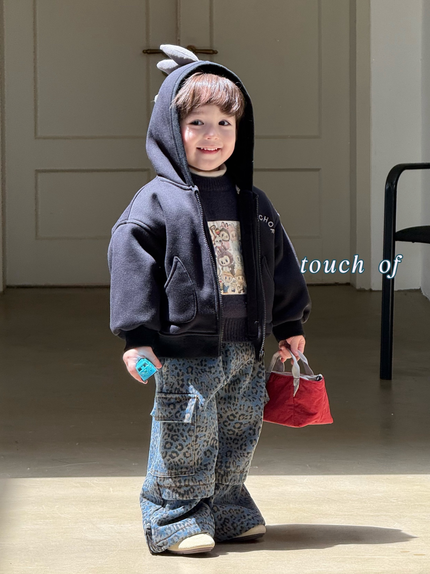 凡妈童装秋冬新男童小童韩版童趣加绒恐龙外套卡通毛衣休闲裤加绒