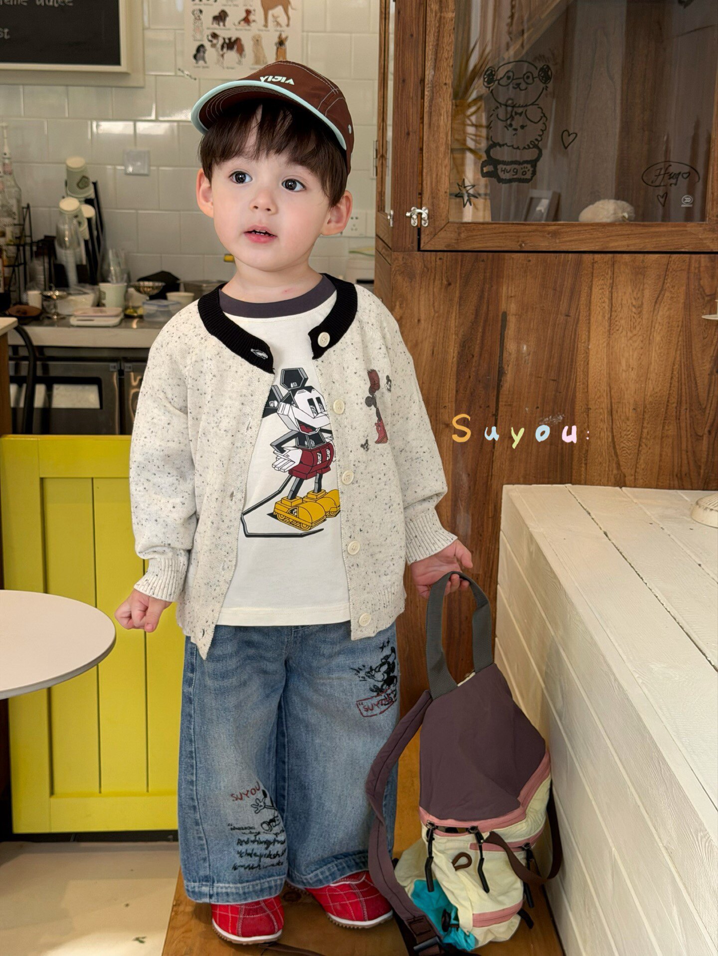 凡妈童装2026春新款男童小童韩版米奇针织开衫外套T恤休闲牛仔裤