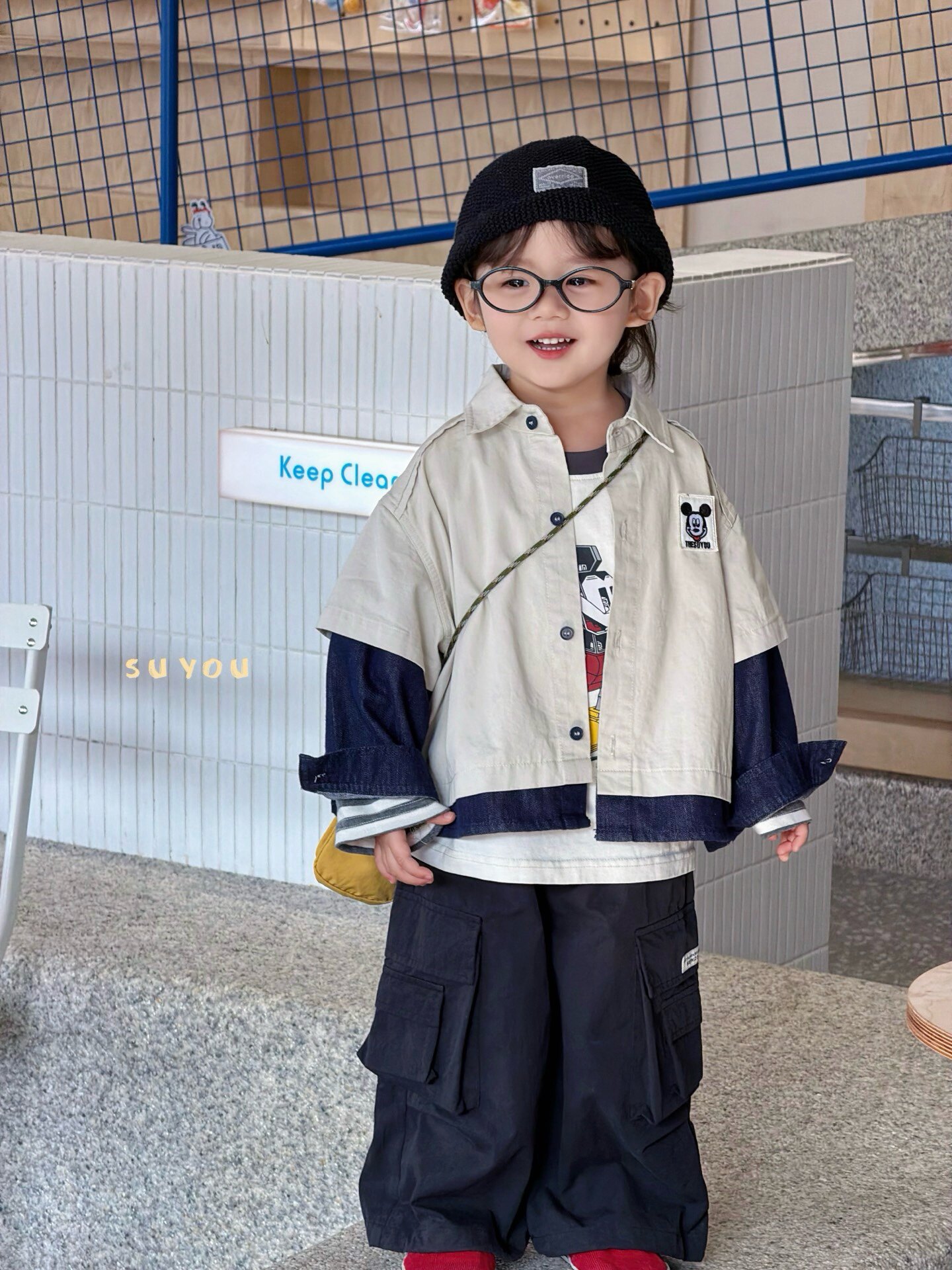 凡妈童装26春新款男童小童韩版涂鸦印花拼接外套米奇T恤休闲长裤