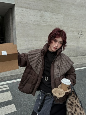 设计师款针织大翻领羽绒服