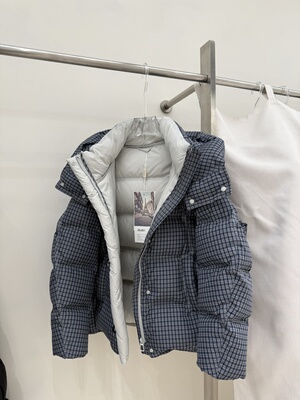 韩系格纹90白鸭绒羽绒服