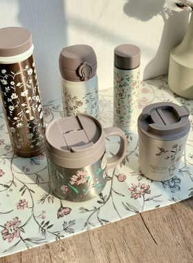日本Afternoontea温柔粉色花卉不锈钢保温杯把手办公室杯小巧可爱