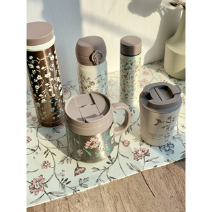 日本Afternoontea温柔粉色花卉不锈钢保温杯把手办公室杯小巧可爱