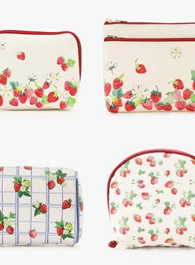 日本Afternoontea日系小清新草莓吊坠粉色纸巾化妆包牙刷包收纳