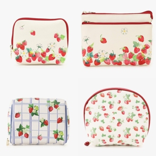 日本Afternoontea日系小清新草莓吊坠粉色纸巾化妆包牙刷包收纳