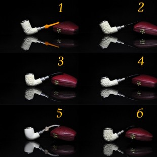 土耳其海泡石烟斗三银圈军插原石精雕3㎜白色奥斯曼雕花带盒包邮