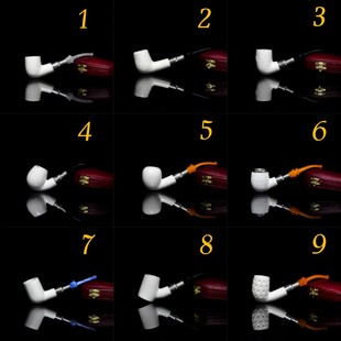 海泡石军插烟斗双银圈中号白色原石光面雕刻3㎜烟道收纳盒包邮款