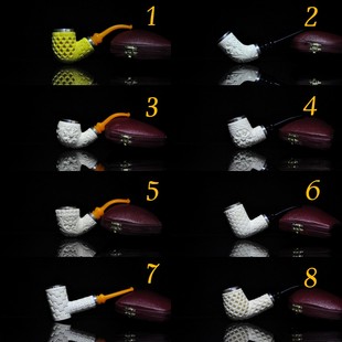 土耳其海泡石烟斗双银圈大气室自由式原石雕刻奥斯曼花篮空腔包邮